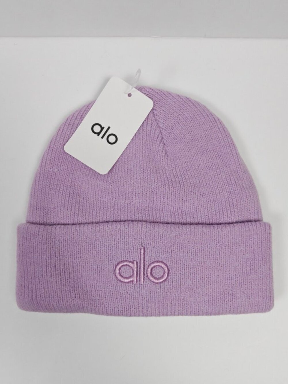 Alo Yoga Purple Ribbed Knit Beanie NWT Embroidered Logo Cuffed Hat
